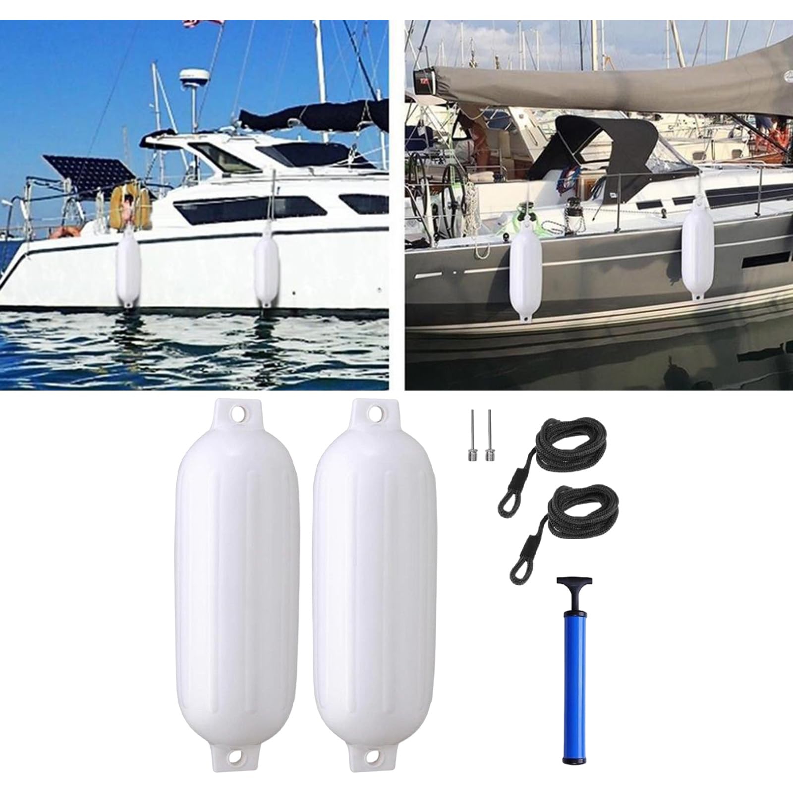 Amagogo 2X Guardabarros para Barcos Marinos, Parachoques para Barcos, Accesorios anticolisión para Barcos, 4,5 ''x 16'' con Cuerda y Bomba infladora para