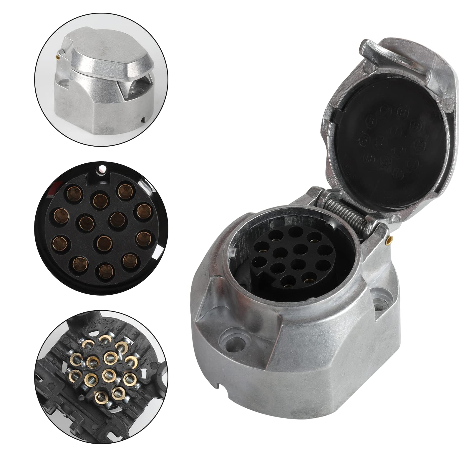 AOHEWEI 13 Pin Gancio di Traino Elettrico Presa rimorchio Metallo Lega di Alluminio 13 Vie luci Auto connettori per Barche Camper Caravan o Altri Veicoli Commerciali - 4