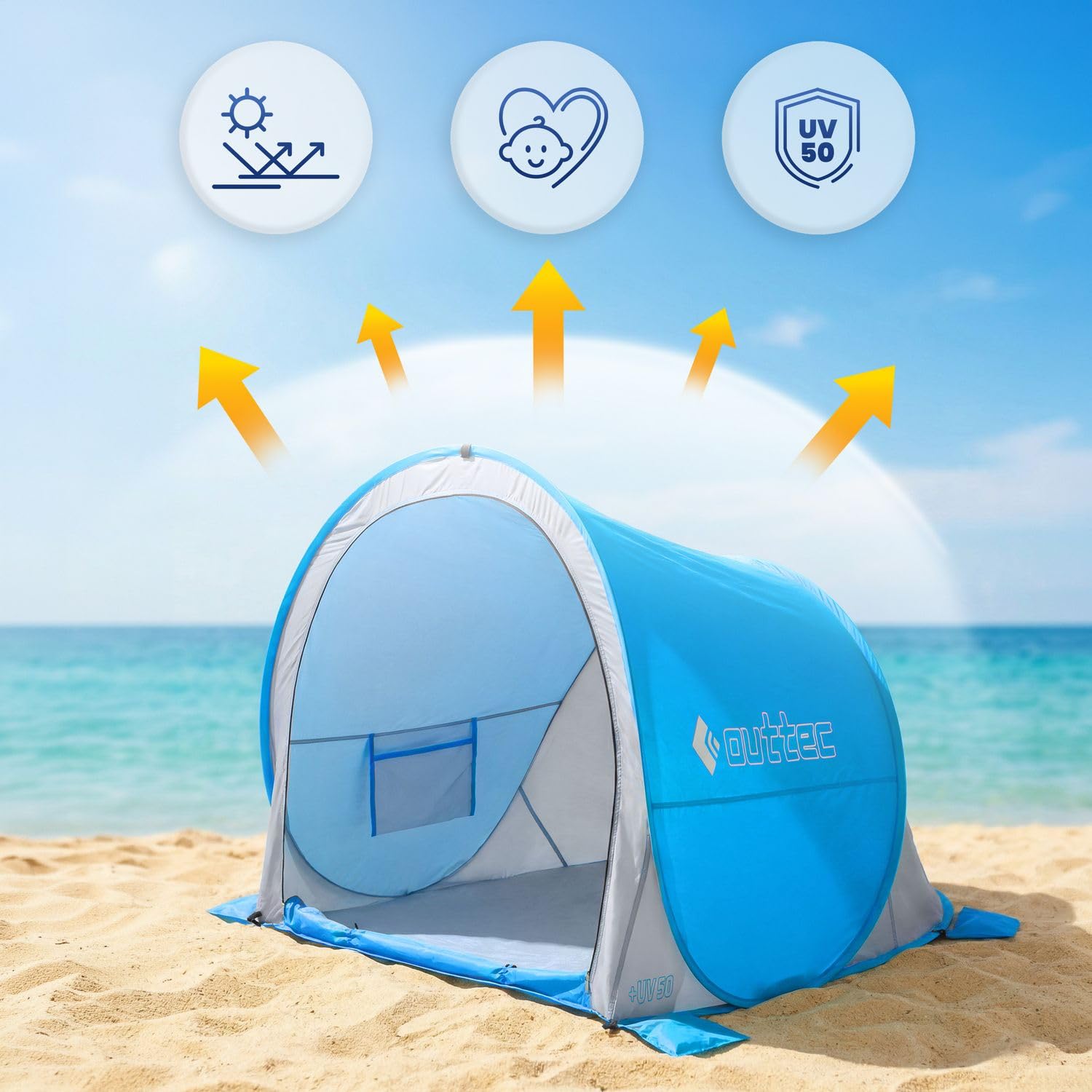 Tenda Pieghevole - Tenda da Spiaggia pop-up con Sacche di Sabbia - Tenda da Giardino Facile da Trasportare con Protezione UV 50 - Protezione dal Vento per Bambini e Adulti - Protezione Solare