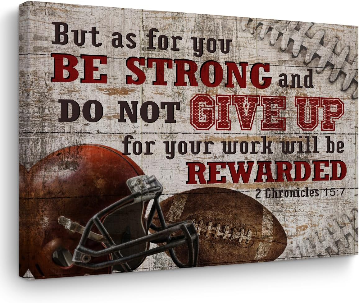 Football Gifts Stuff Religious Football Canvas Wall Art Wall Decor Inspirational Boys Room Rustic Framed Posters Art Prints Artwork Pictures for Baseball Lovers Men Son Gym Home Farmhouse Sports Room