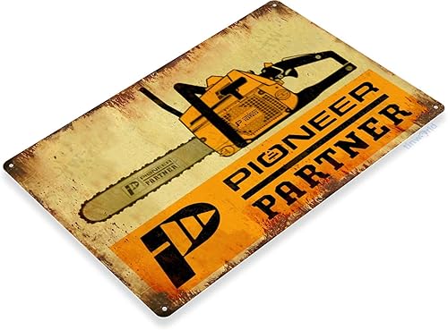 Miniatura 2 de Tinworld Letrero de estaño Pioneer Partner Motosierras Herramientas Eléctricas Garaje Madera Jack Decoración de Metal B896