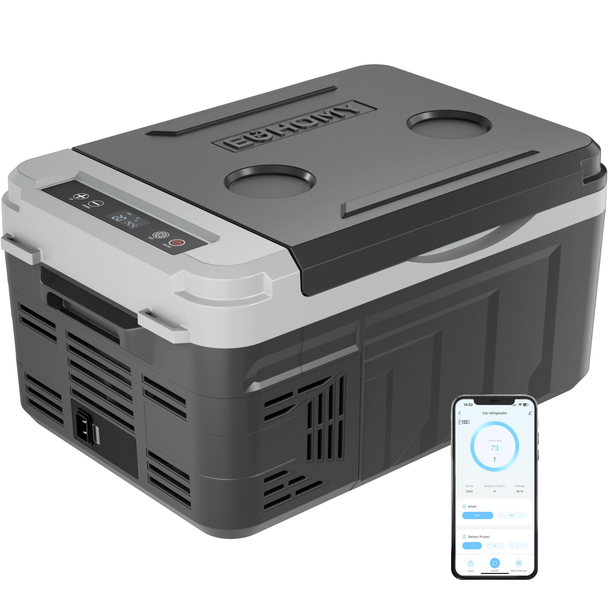 EUHOMY Frigorifero portatile per compressore, 10 L (-20 °C ~ 20 °C), DC 12/24 V AC 230 V, compressore portatile con controllo app, raffreddamento rapido per 15 minuti, modalità ECO/MAX