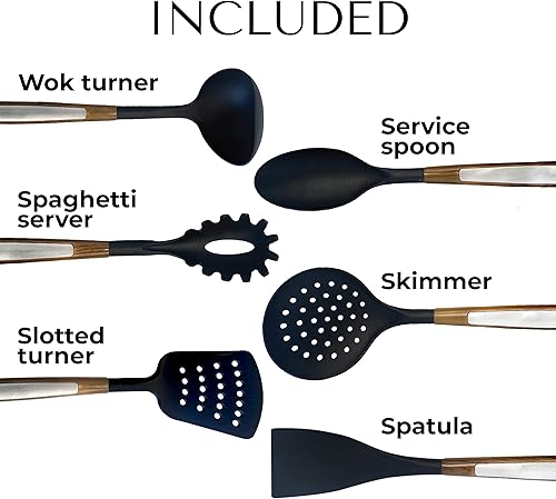 Miniatura 3 de Juego de 6 utensilios de cocina resistentes al calor, no rayan, juego de cucharas de cocina de nailon para utensilios de cocina antiadherentes con