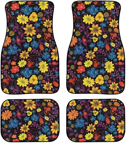 Juego completo de 4 alfombrillas universales para automóvil con estampado de flores coloridas, accesorios para vehículos 2023 novedosos tapetes para