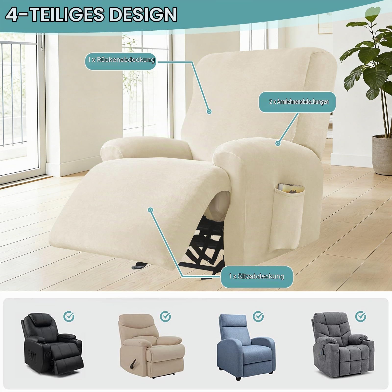 Stretchhusse für Relaxsessel rutschfest-Beige-1 Sitzer
