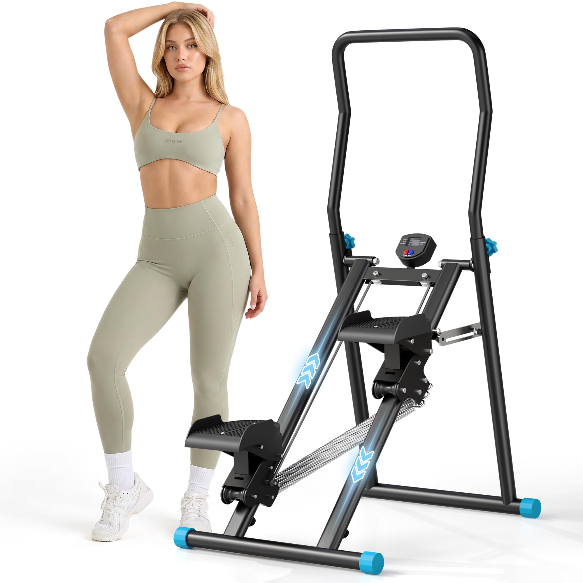 Stair Stepper Resistance Adjustable Folding Vertical Climber Machine for Home Gym Full-Body Workout (Black Blue)