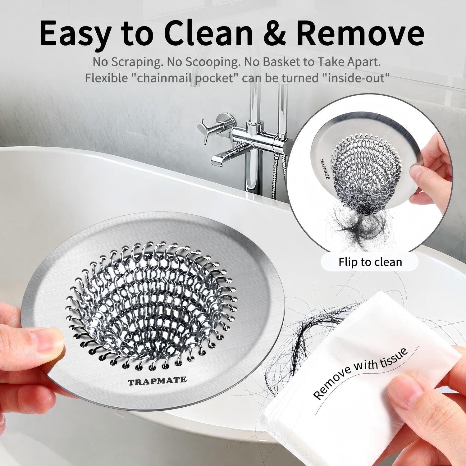 TRAPMATE Shower Drain Hair Catcher - Easy Cleaning -2 TRAPMATE Shower Drain Hair Catcher - Easy Cleaning -2