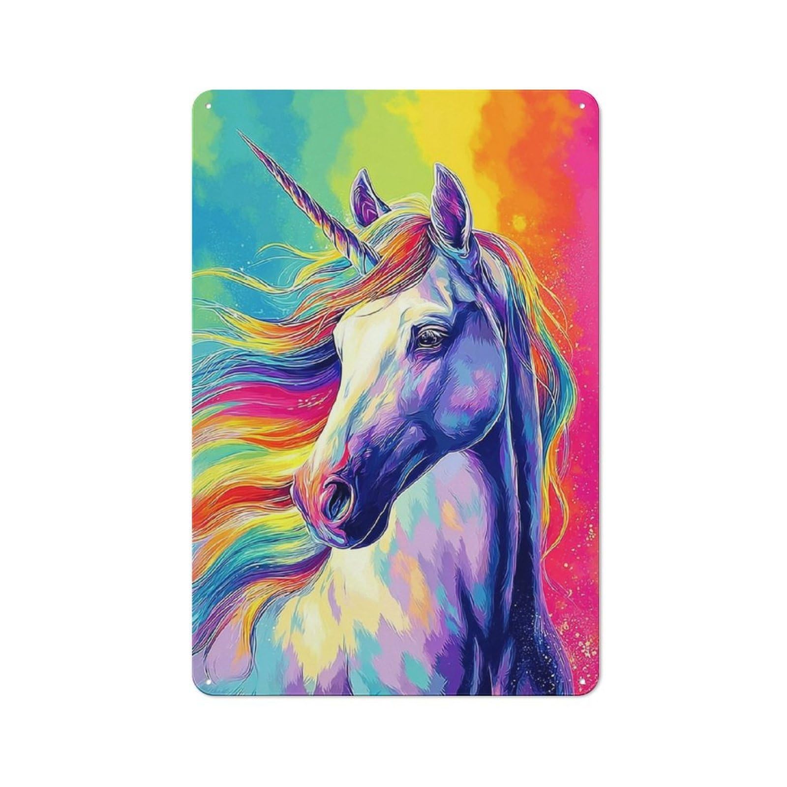 Junmoney Rainbow Unicorn Art Print Metal Wall Sign 30X20cm Featuring For Bar Or Restaurant, For Themed Interiors In Bars And Restaurants