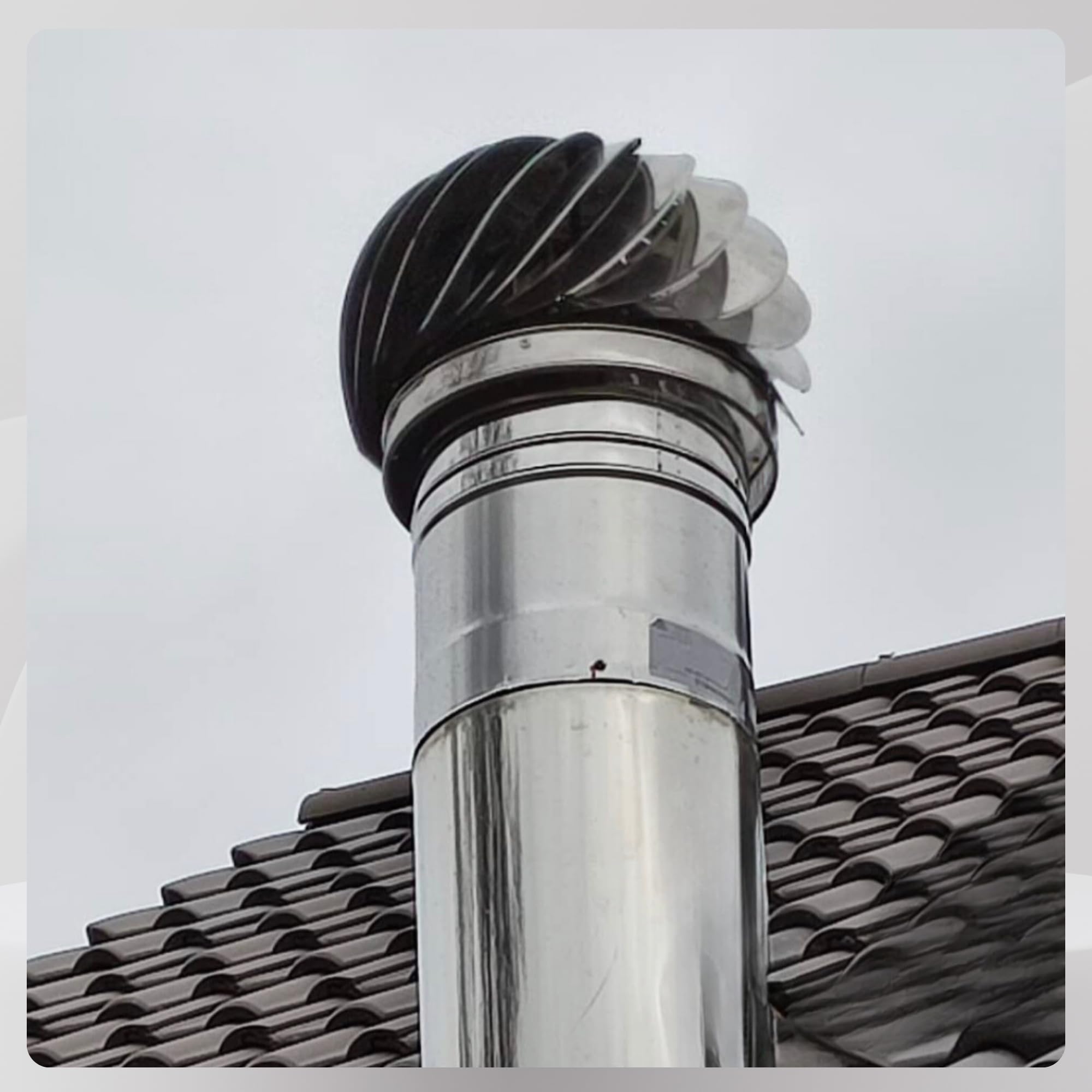 Accesorio para chimenea de 200 mm de acero inoxidable giratorio – SUNIFY accesorio para chimenea accionado por viento – Sombrero anti-retorno de humo – Cubierta de chimenea de ventilación giratoria