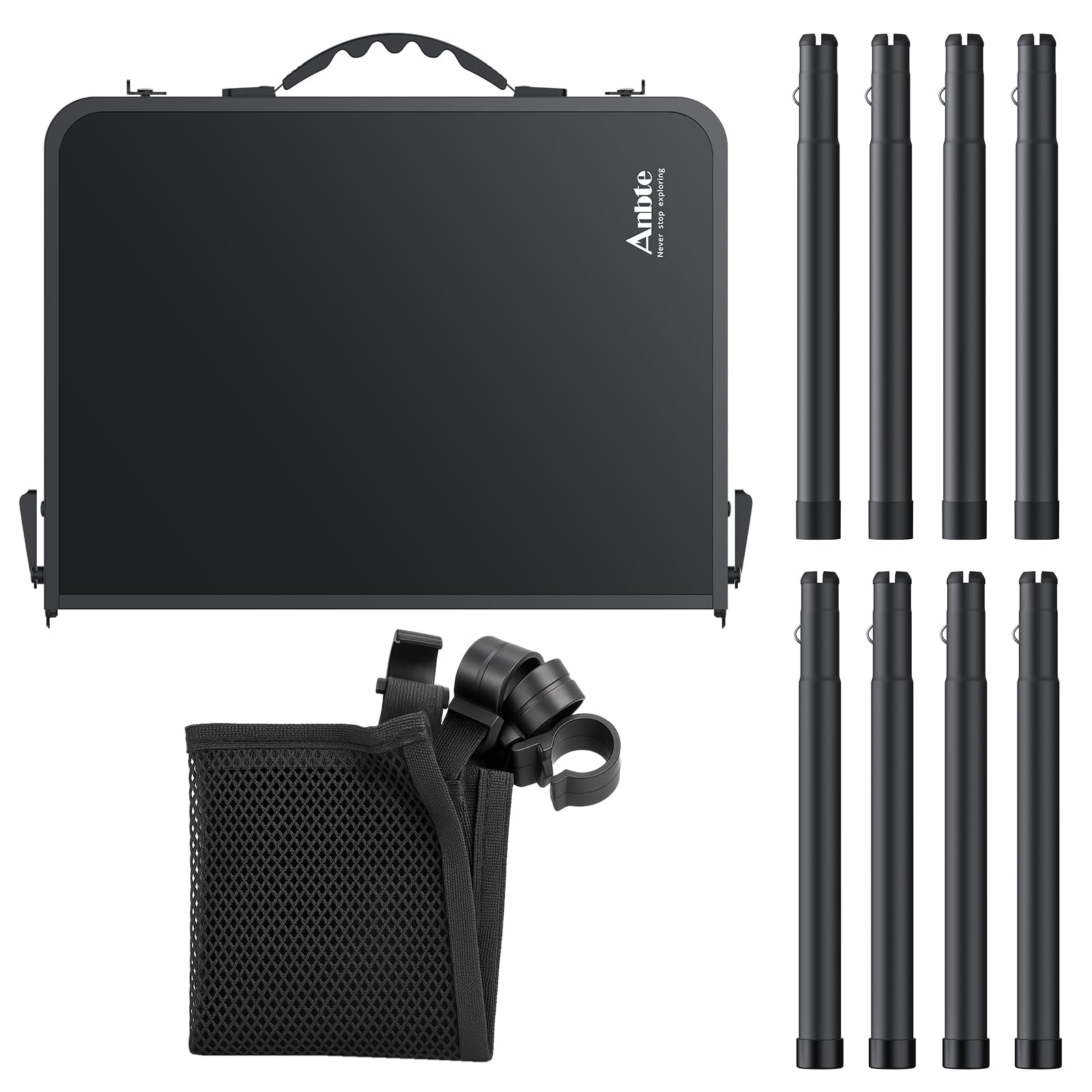 Anbte Mesa Plegable Camping 90 x 40 x 26-48-70cm con Ajustable Altura Aluminio Impermeable Mesa Playa Portátil, Soporta 30 kg,con Bolsa de Almacenamiento para Barbacoa, Playa, Jardín, Picnic Negro
