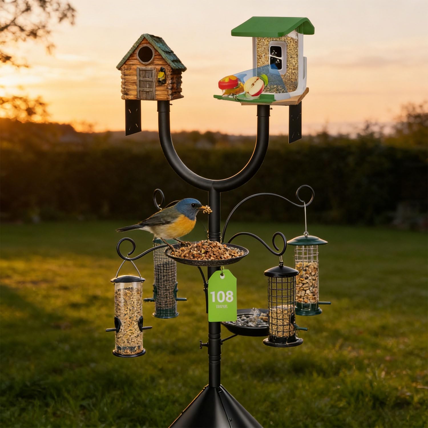 Mangeoire à oiseaux de forme incurvée modifiable avec barrière pour animaux sauvages et construction en métal robuste anti-écureuil