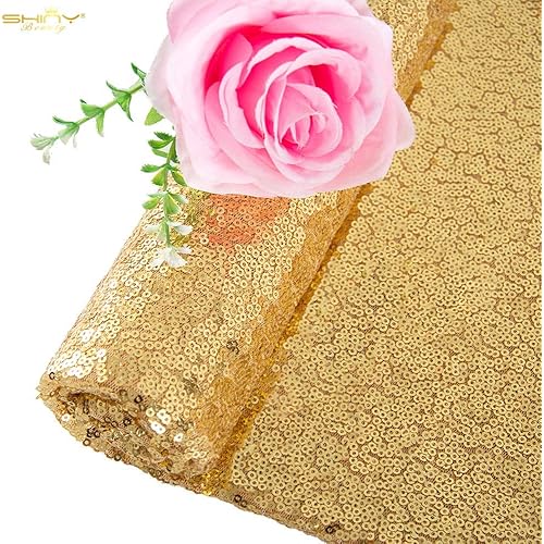 ShinyBeauty Gold Sequin Fabric Bolt (15 Feet 5 Yards)