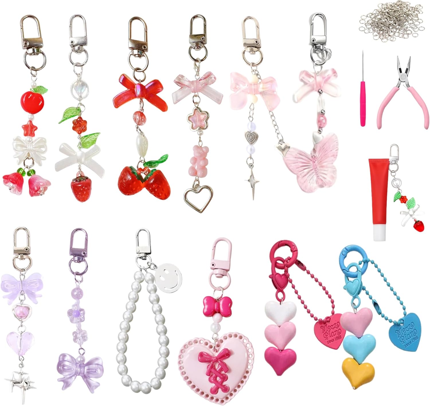 12 Pack Finished Lip Gloss Keychain Holders for Women – Cute Lip Balm Keychain Bulk with Charms, Heart shape,Strawberry Butterfly Bow Design, Lip Gloss Holder Keychain for Purse or Keys Accessories