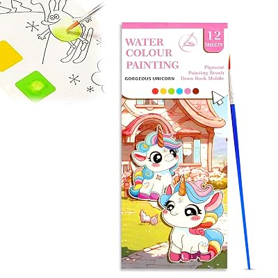 GLUN® Watercolour Painting Notepad for Kids 12 Different Pages, Water Painting Book with Water Colour with Painting Brus