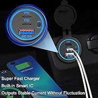 Vista 5 de Enchufe de cargador USB C de 3 puertos USB C de 12 V/24 V, doble 20 W PD tipo C y 18 W QC 3.0 con interruptor de botón para automóvil, barco
