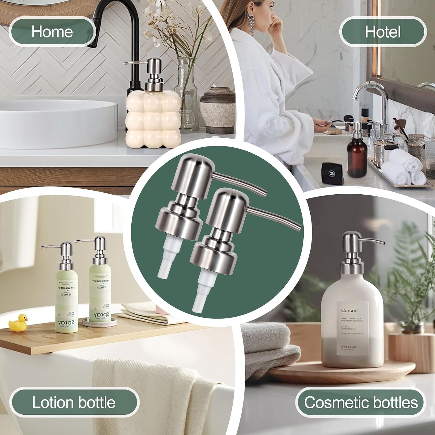 Soap Dispenser Pump Replacement, Kitchen and Bathroom Soap Pump Replacement, Reusable 304 Stainless Steel Hand Soap Pump, Shampoo and hand soap pump, Standard Diameter 28/400 Neck Size (2 PCS)