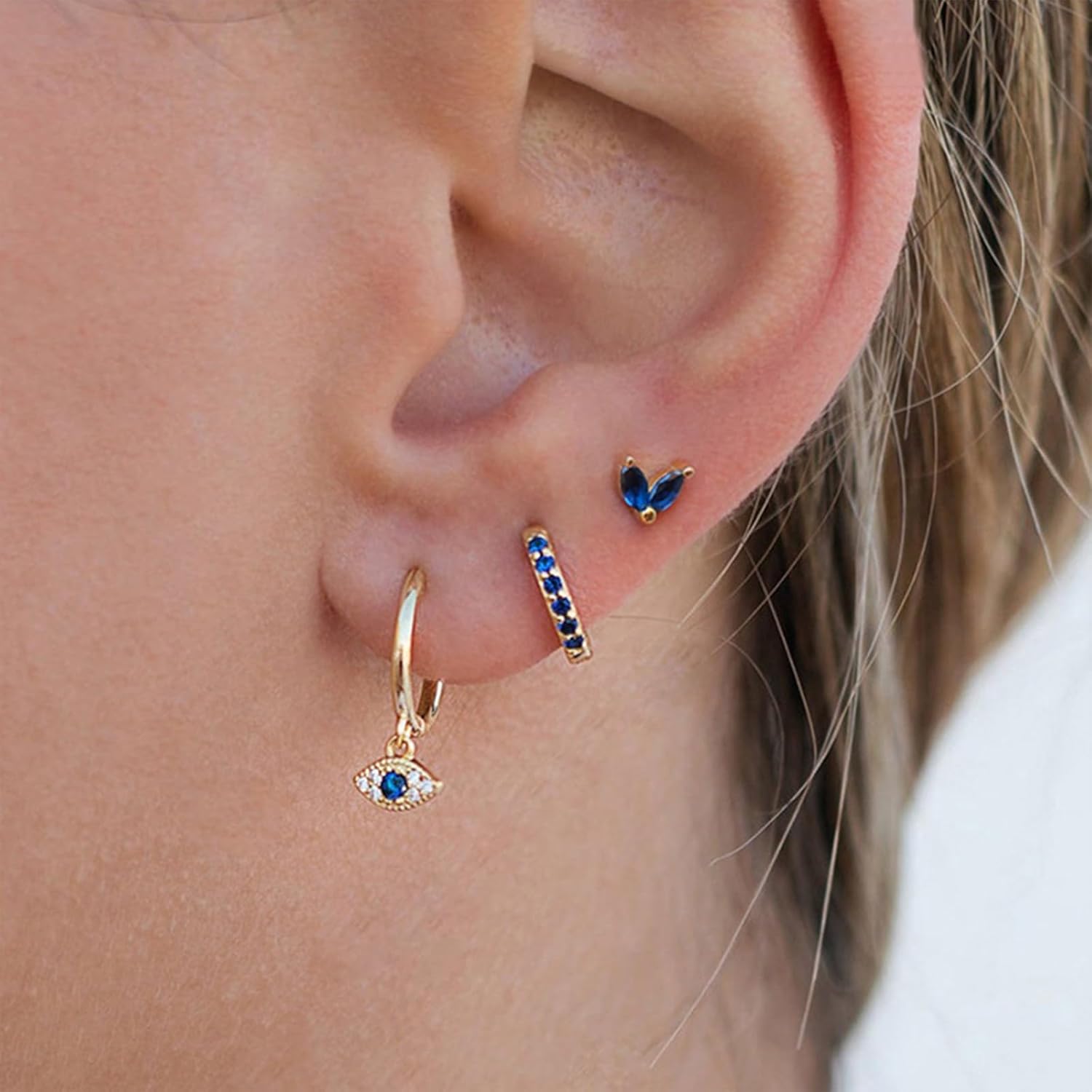 14K Gold Plated Evil Eye Earrings for Women Hypoallergenic Small Hoops with Cubic Zirconia Dainty Drop Earrings Jewelry - Image 2