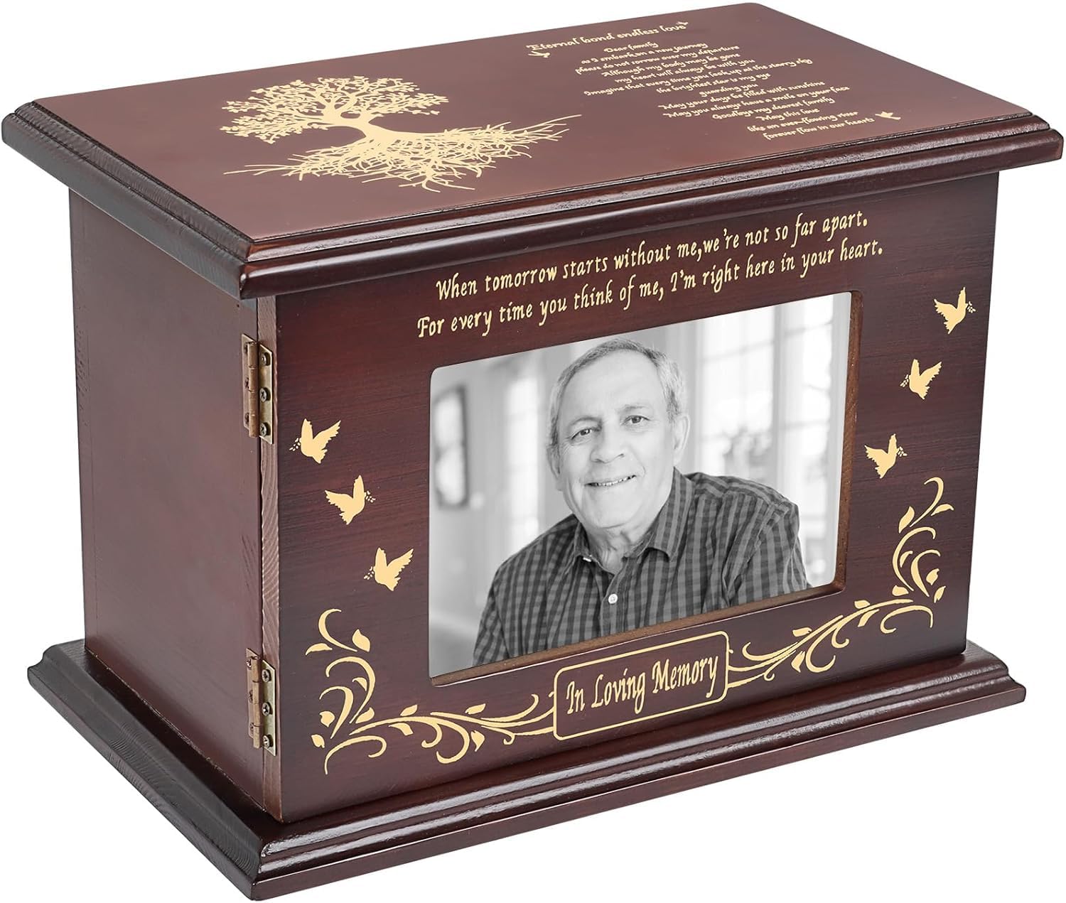 Cremation Urns for Human Ashes Adult Male Female, Urn for Ashes for Women Men with Photo Frame, Wooden Urn and Caskets for Humans, Burial Urn for Adults Up to 200 IBS