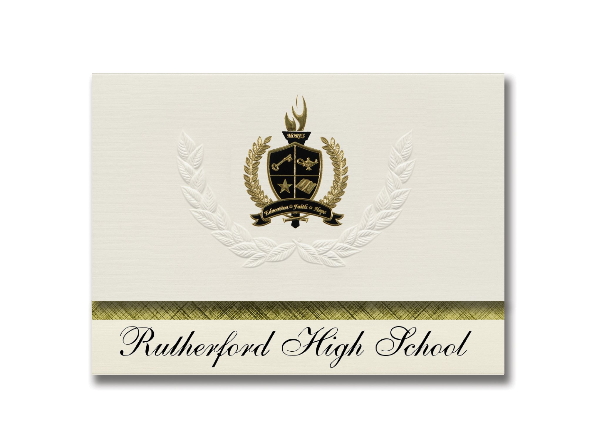 Signature Announcements Rutherford High School (Rutherford, NJ) Graduation Announcements, Presidential style, Basic package of 25 with Gold & Black Metallic Foil seal
