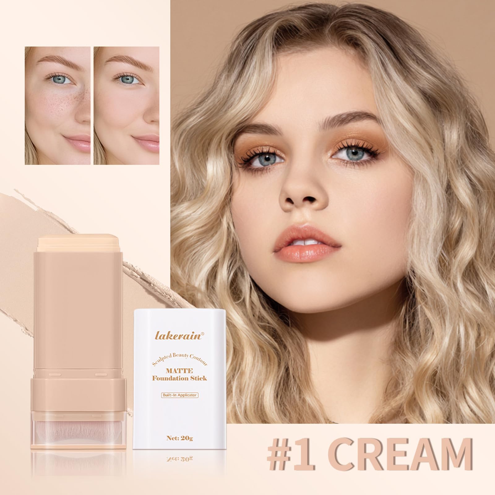 Matte Foundation Stick with Brush, Waterproof & Long-Lasting Cream Foundation, Hydrating Tinted Moisturiser - Image 4