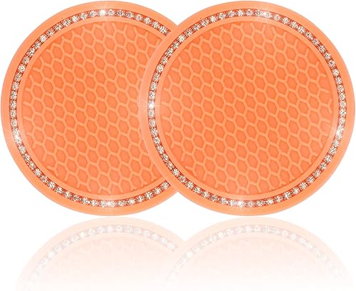 JUSTTOP - Paquete de 2 portavasos para automóvil, diseño universal, antideslizante, con brillantes diamantes de imitación, soporte para tazas,