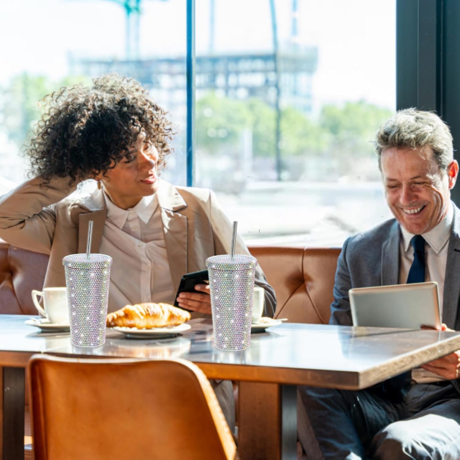 Bling Cup with Rhinestone, 17 Oz Sparkly Tumbler with Lid, Stainless Steel Glitter Thermal Drinking Water Bottle with 1 Pcs Brush 6 Pcs Straw Brushes Bling Gift for Girls Women - Image 5