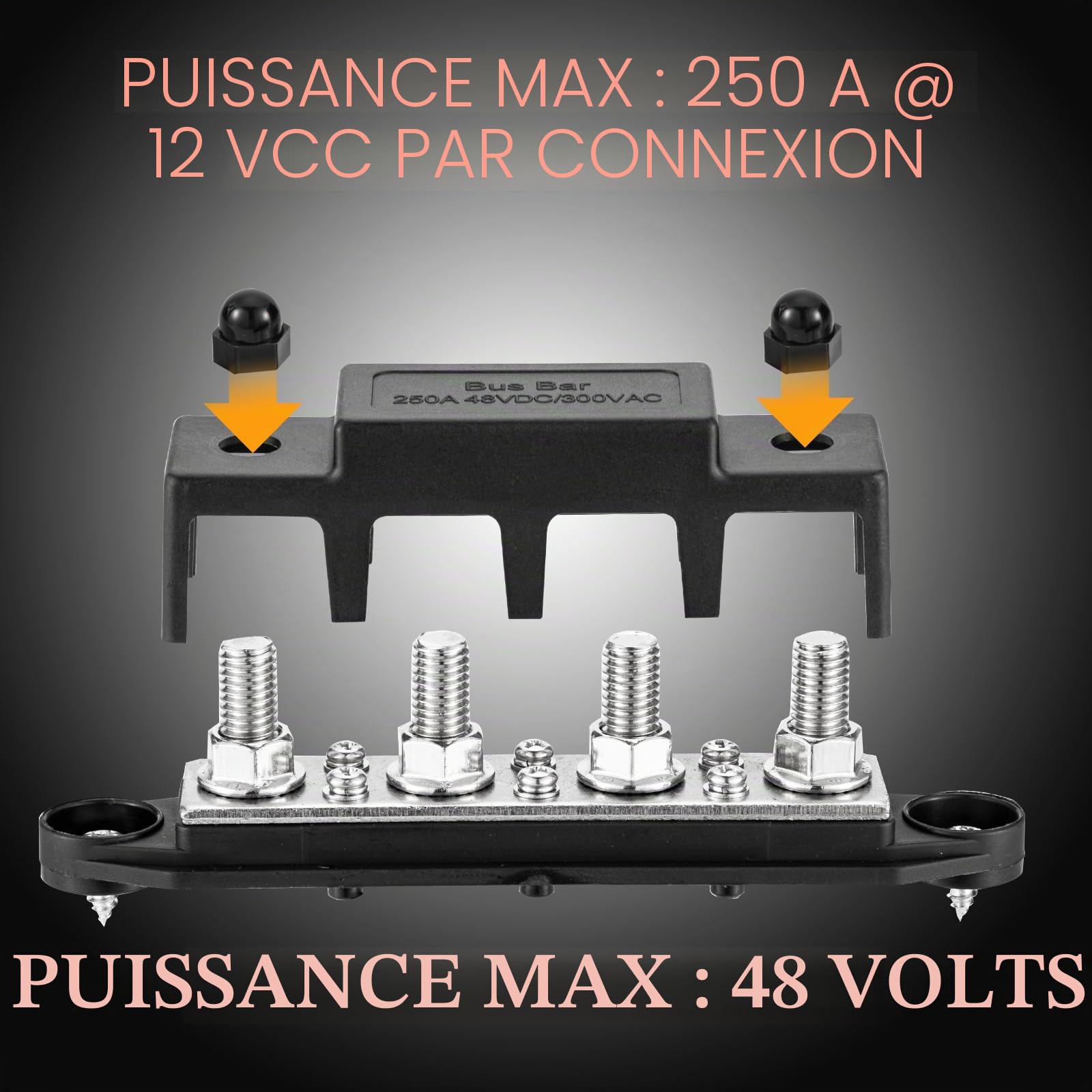 Barre de Distribution D'alimentation 12V-48V 250A 4 Goujons M8 5/16 3 Bornes à Vis M4 Bus Bar Bornier Bloc Distribution D'énergie avec Couvercles pour Voitures, Bateaux, Yachts (Rouge, Noir)