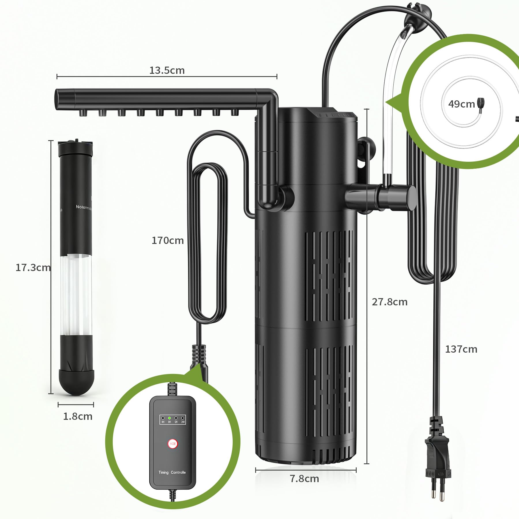 Forever Speed Aquarium Filter mit UVC Klärer Aquarium Innenfilter 8W, 5-in-1 Aquariumfilter für 100L-250L Aquarien(18W 1200L/H)