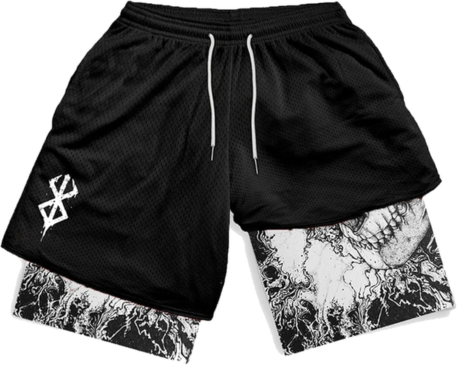 Y2K Letnie męskie Streetwear Anime Wysoka talia Oversize Oddychające krótkie spodnie gimnastyczne Szkolenie Fitness Workout Spodenki do biegania Ubrania, czarne (B), L