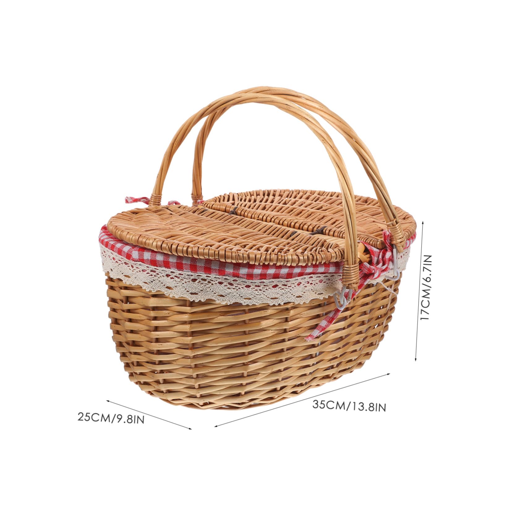 Alasum Cestino da Picnic Rustico Tessuto Naturale in Vimini con Coperchio e Doppia Maniglia per Campeggio e Conservazione di Alimenti Freschi