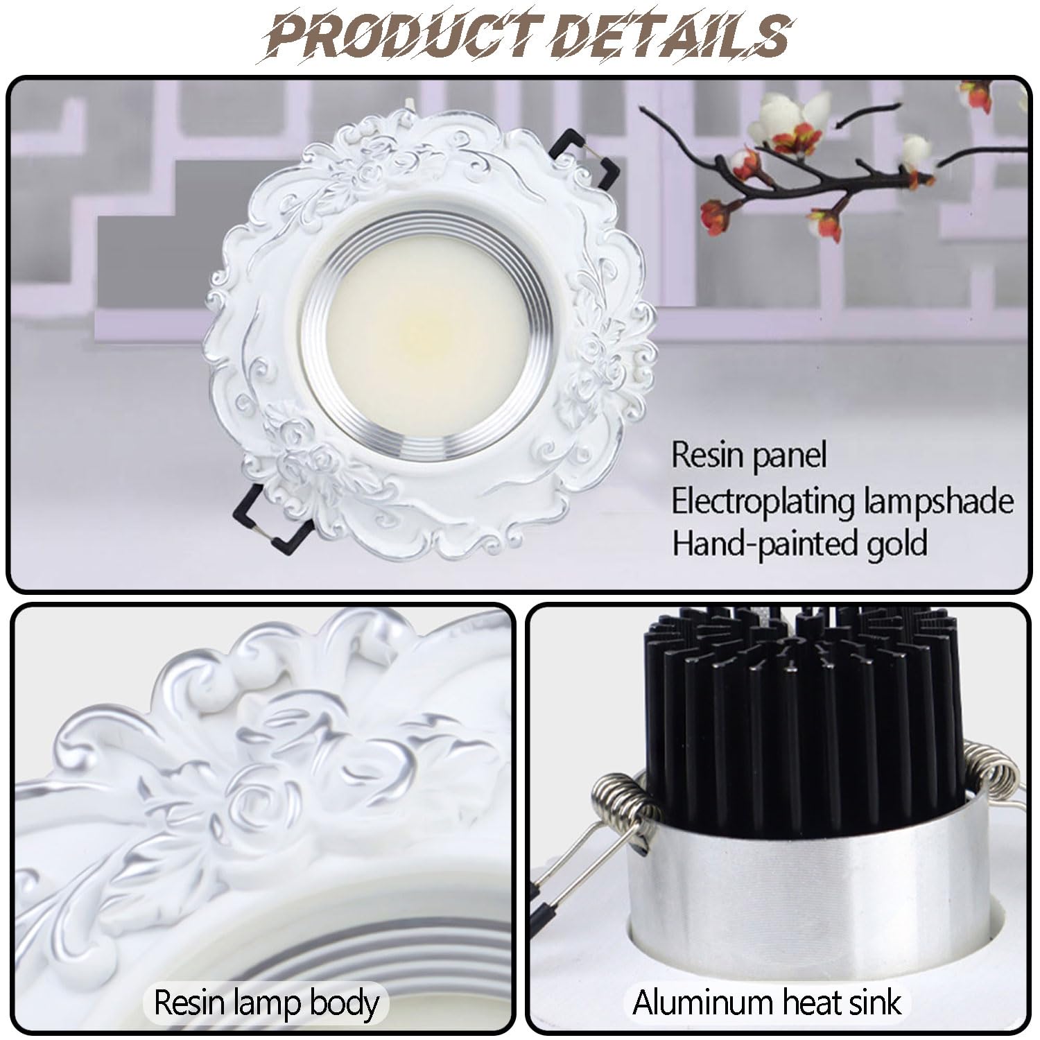 Paquete de 12 focos LED empotrables Blancos Regulables con embellecedor difusor, Ajustables a 3000K/4000K/6000K, luminaria de Techo de Estilo Europeo para Salas de Estar, coci,White-7W