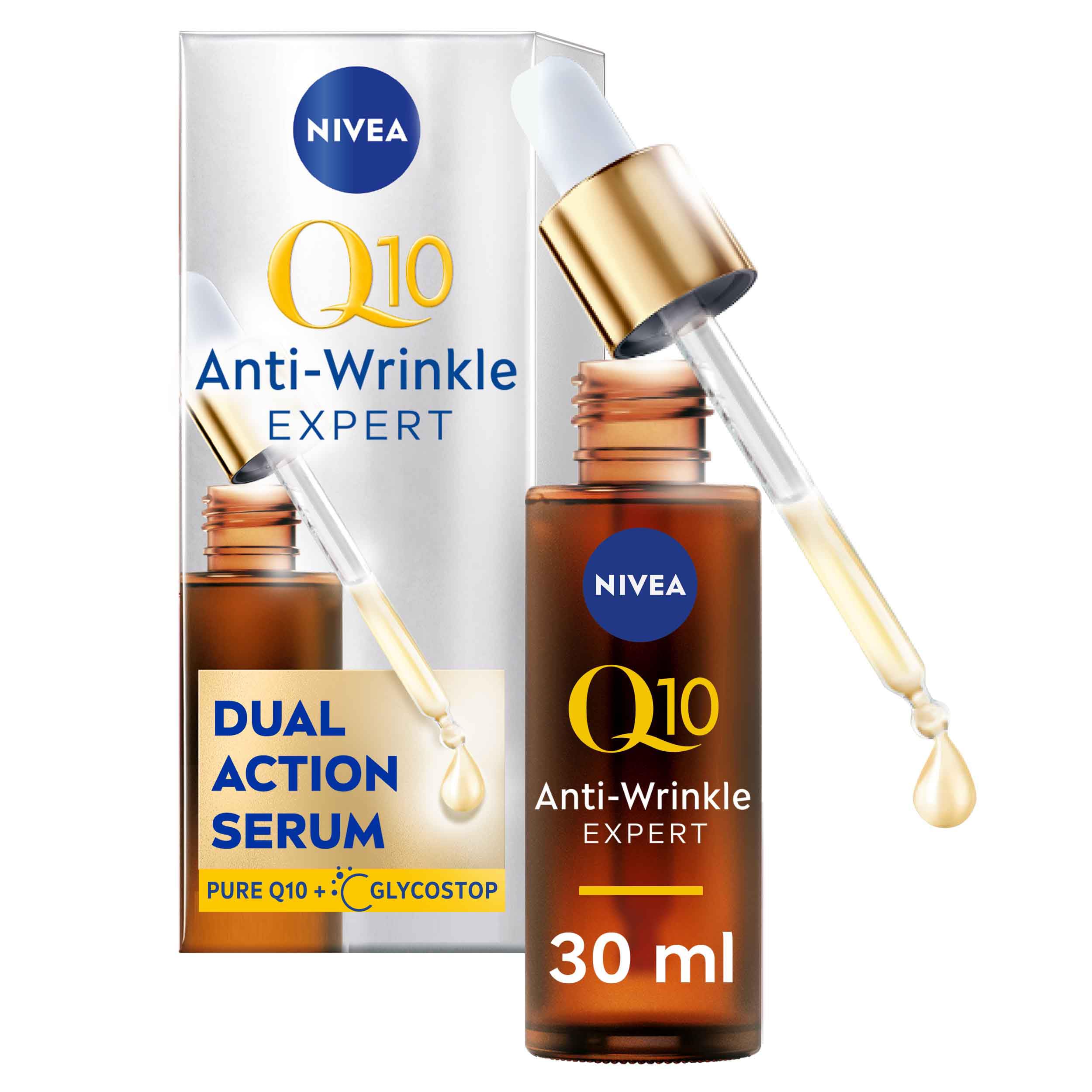 NIVEA Q10 Anti-Wrinkle Expert Dual Action Face Serum (30ml), Anti Ageing Face Serum for Women with Pure Q10