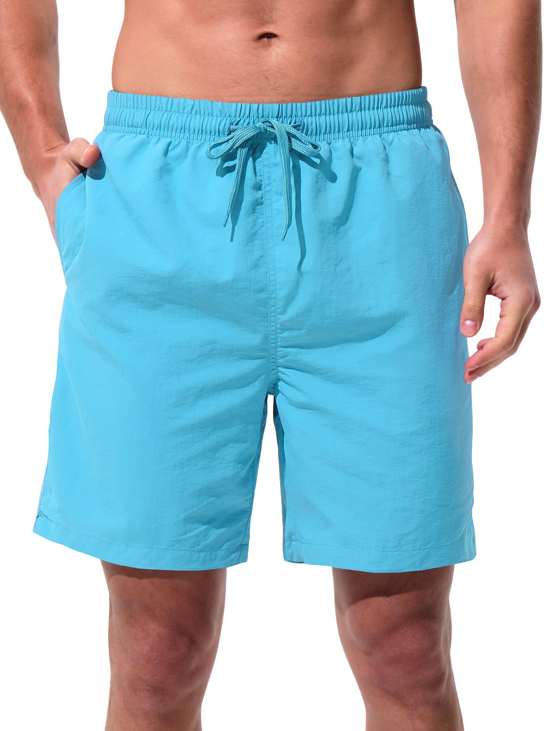 UIQUR Men's Board Shorts Swim Trunks Quick Dry Swimsuit 7 Inch Inseam Bathing Suits with Pockets Mesh Lining Sky Blue M
