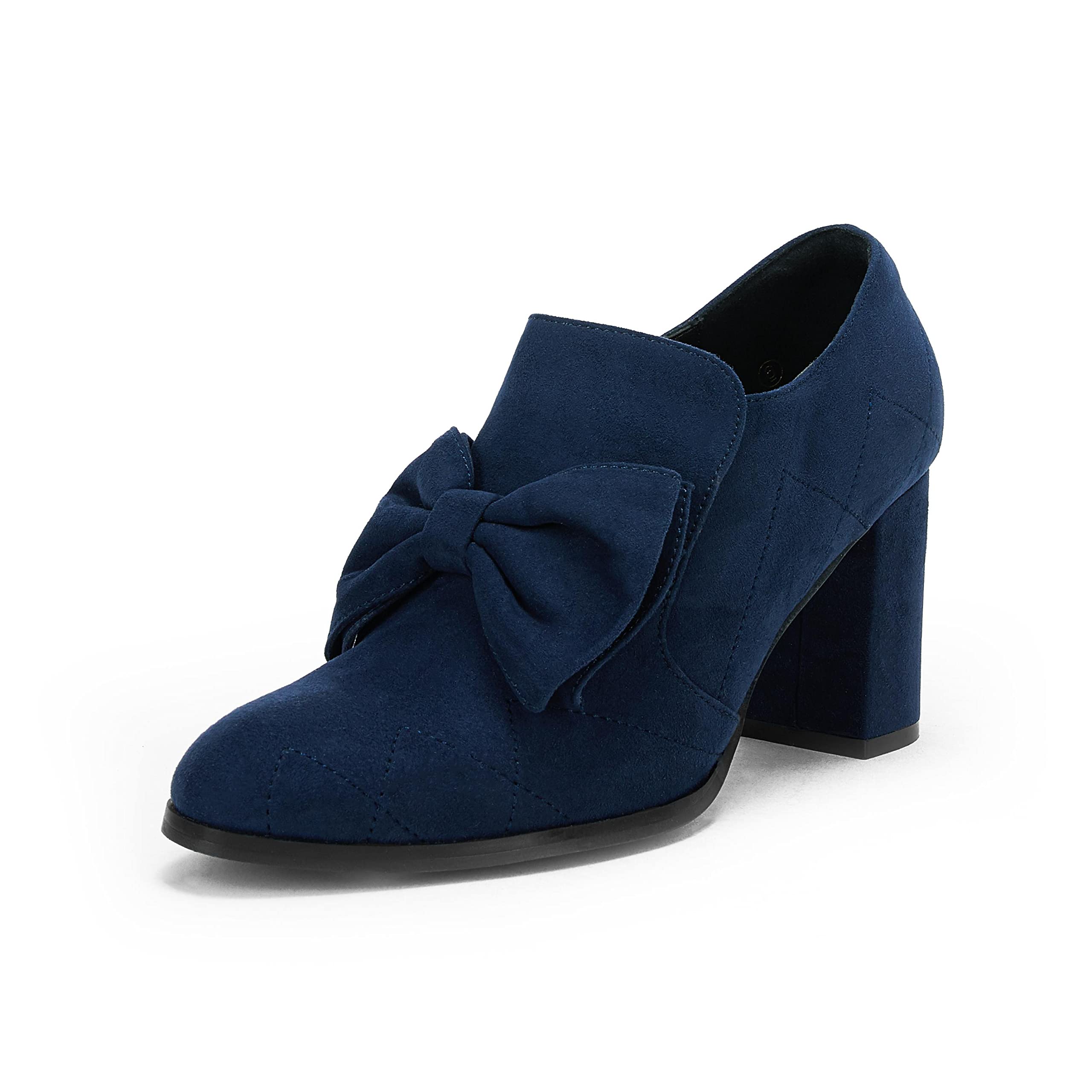 Photo 1 of Womens Chunky Heel Ankle Boots Pointed Toe Booties Bow Slip On Stitch Suede Party Bridal High Heel Pumps 7 Navy