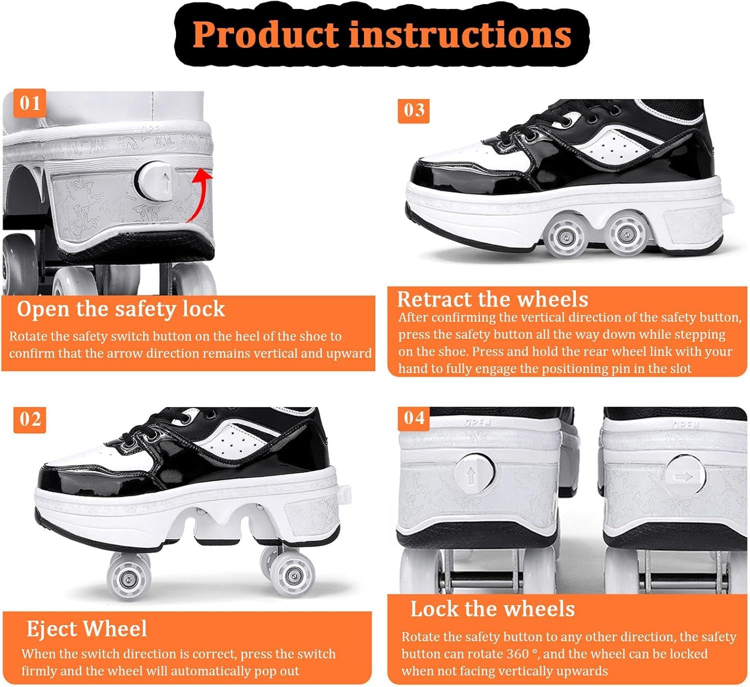 Wrotki Parkour Casual Wciągane Odkształcane Wrotki Buty Do Skatingu Z Kółkami, White, 8 UK