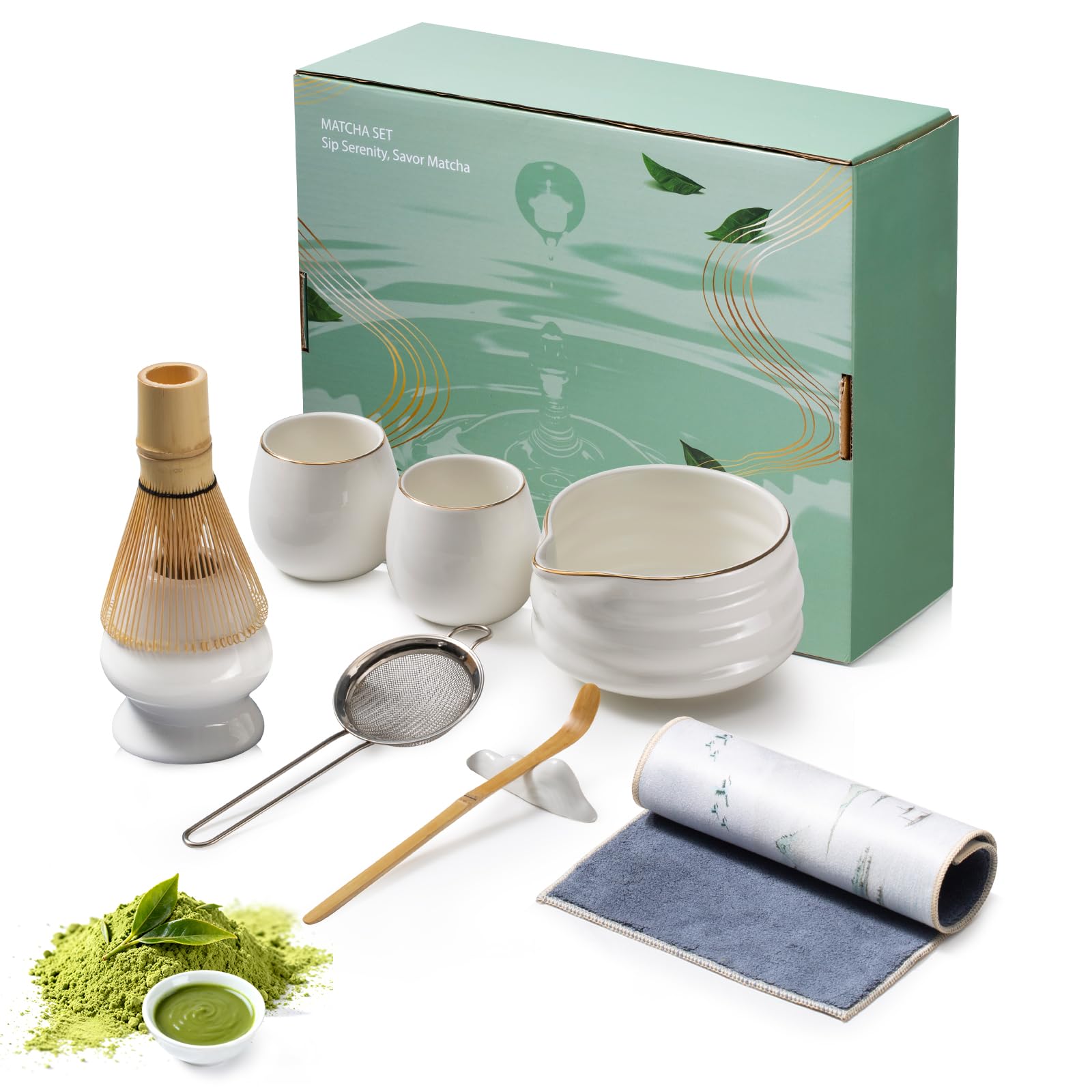 Zestaw do herbaty matcha - 9 sztuk japońskiego zestawu do herbaty z miską chawan z wylewkiem, 2 filiżanki, łyżka, uchwyt, sito, szczotka do matchy, idealny prezent dla miłośników japońskiej
