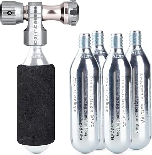 CO2 Inflator with 4 X 16g Cartridges - CO2 Bike Pump Presta & Schrader Valve Compatible - CO2 Bike Tire inflator for Mountain and Road Bike