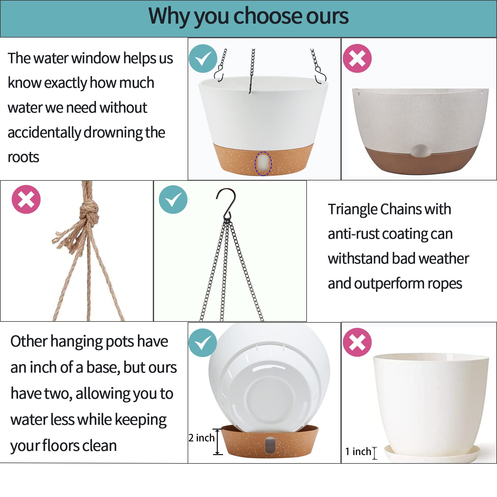 Lot De 2 Pots De Fleurs Suspendus En Fer - Pour Balcon Ou Jardin - Pour Intérieur Et Extérieur