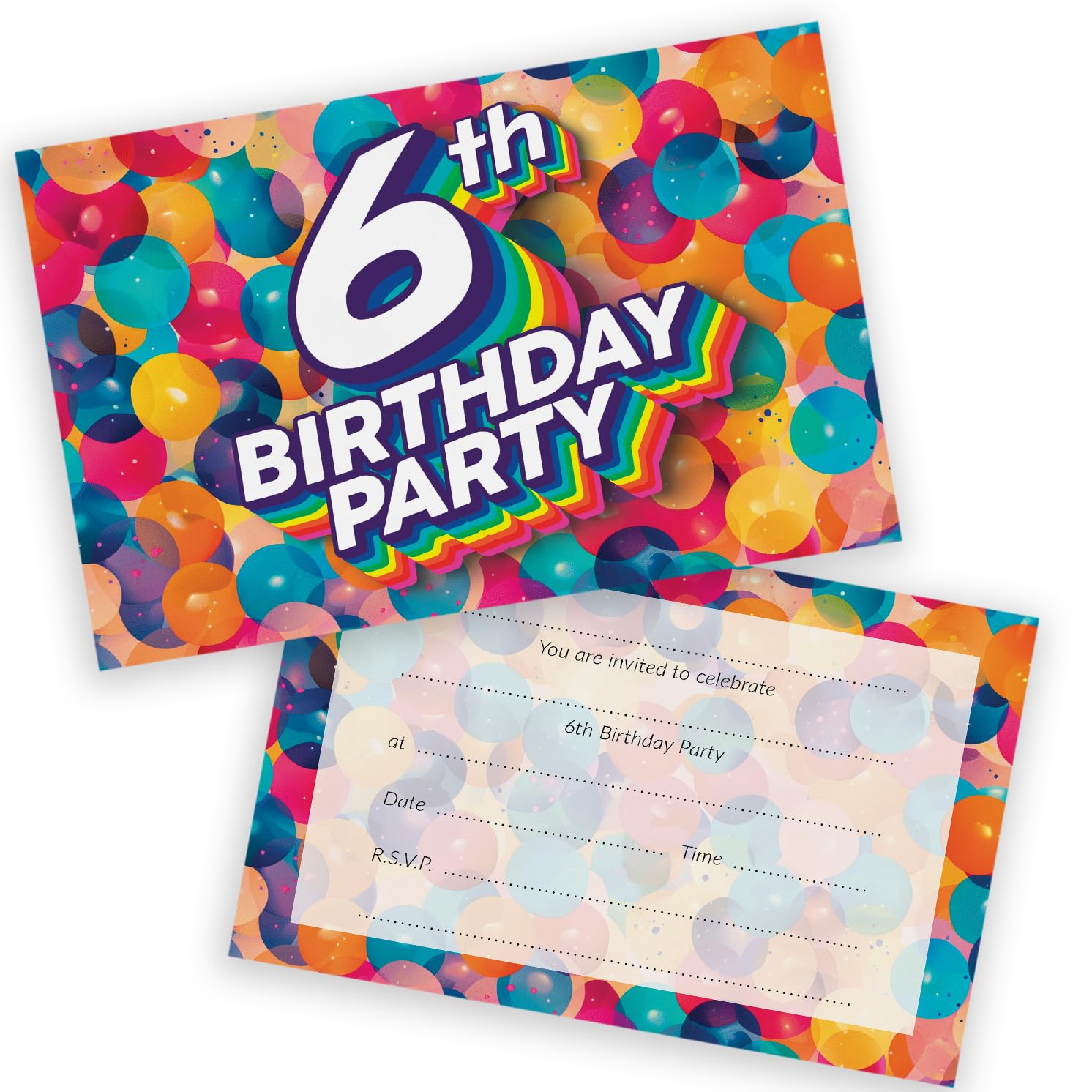 6th Birthday Party Invitations Kids - Rainbow Balloons 36 Pack - Childrens Birthday Invitations for Boys/Girls A6 Bday Party Invites Invitation Cards with Folding Envelopes