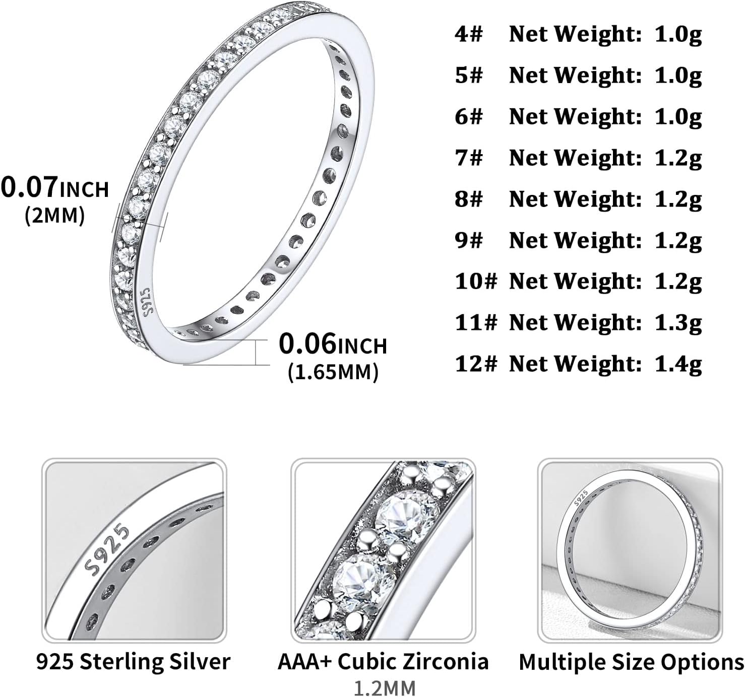 ChicSilver Personalized 2MM 925 Sterling Silver CZ Cubic Zirconia Stackable Ring Eternity Wedding Engagement Band for Women Size 4-12, Silver/Rose Gold Plated - Image 3
