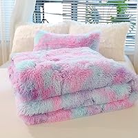 Vista 5 de MOOWOO Plush Shaggy Twin Comforter-Luxury Ultra Soft Crystal Velvet Bedding Sets 2 Pieces(1 Faux Fur Comforter +1 Faux Fur Pillow Cases)- Fluffy