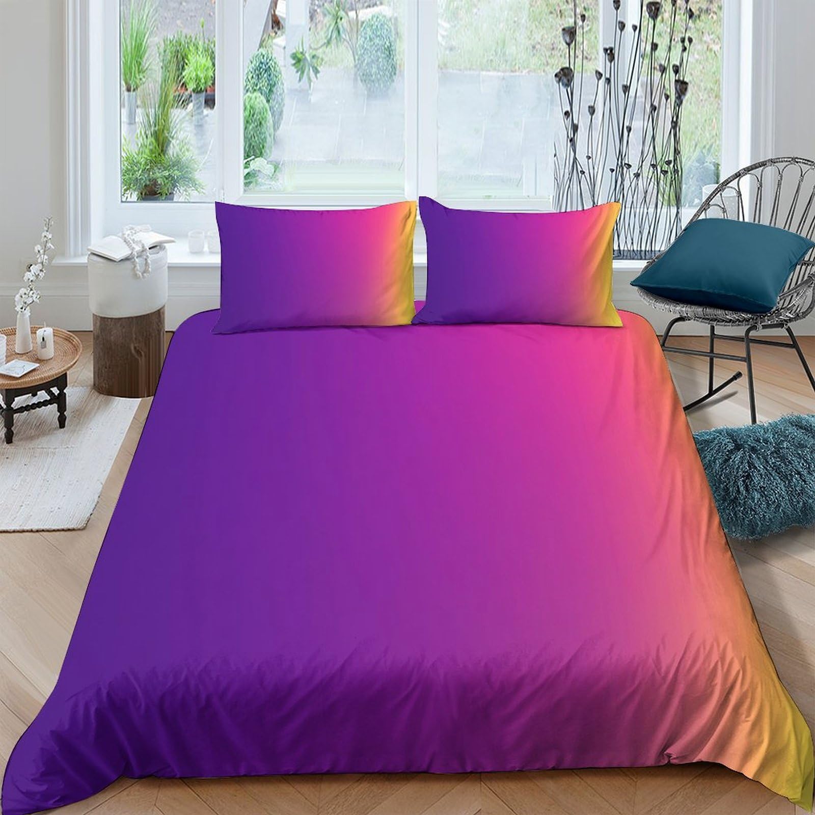 Ctjqhvkz Style-4 3D Printed Gradient Sunset Fitted Sheet Microfiber Soft Purple Ombre Mattress Cover Bedroom Decor Anti-Slip Easy Care Single（135X200cm）