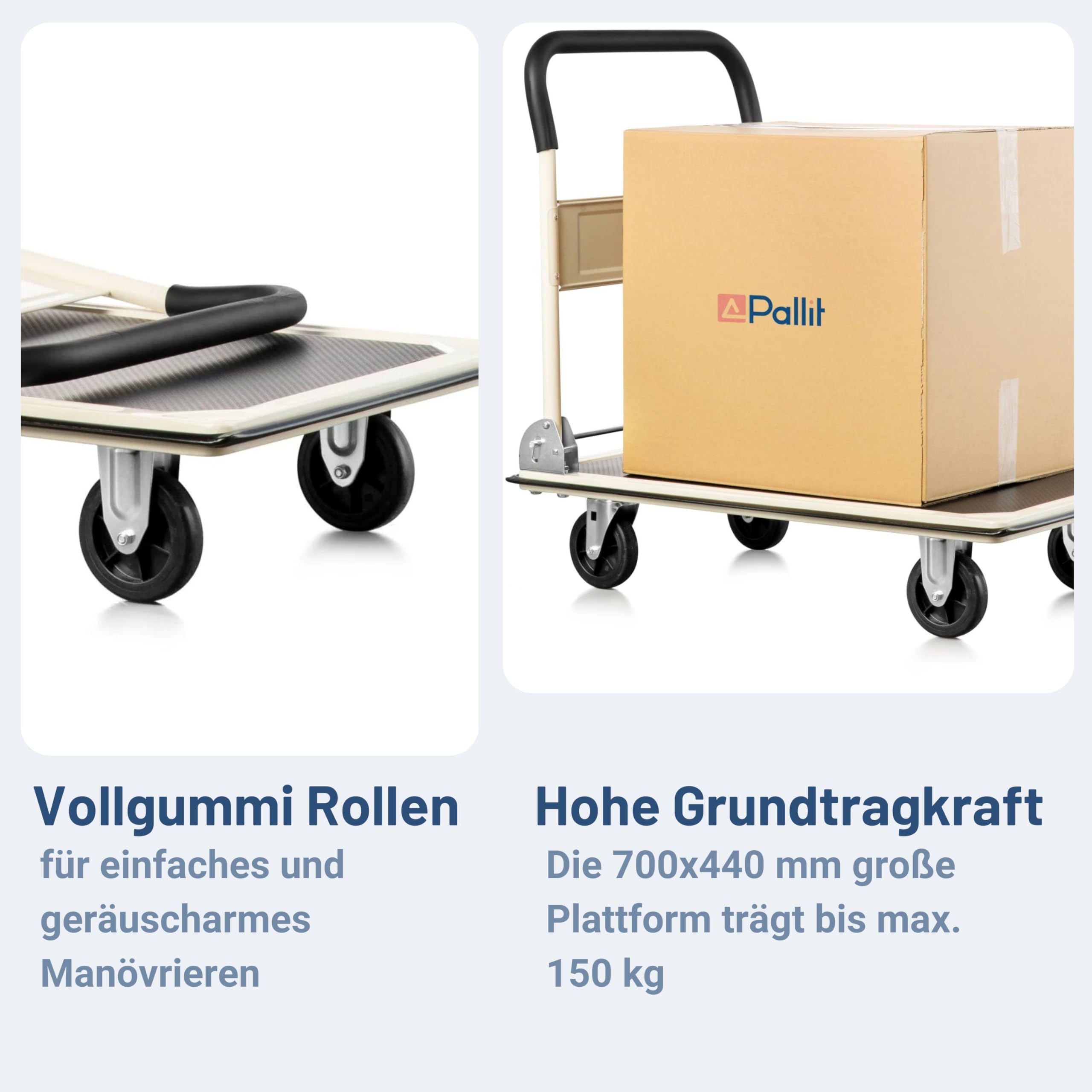 Pallit Carry Transportwagen klappbar 150kg Rollwagen mit Anti-Rutsch-Beschichtung Lenkbarer Plattformwagen Transporthilfe Handwagen