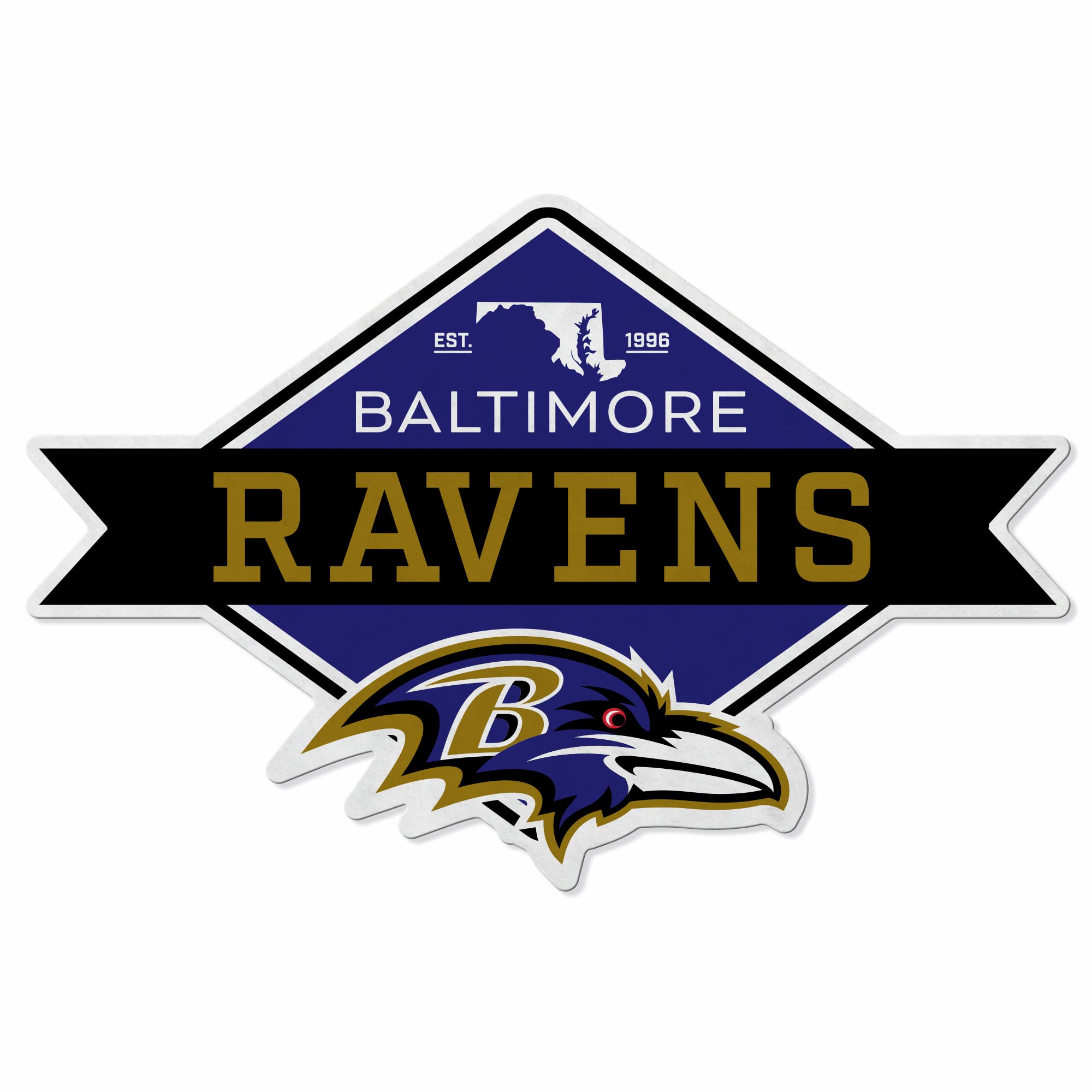 Banderín de fieltro suave de los Baltimore Ravens con corte de diamante y colgador EZ