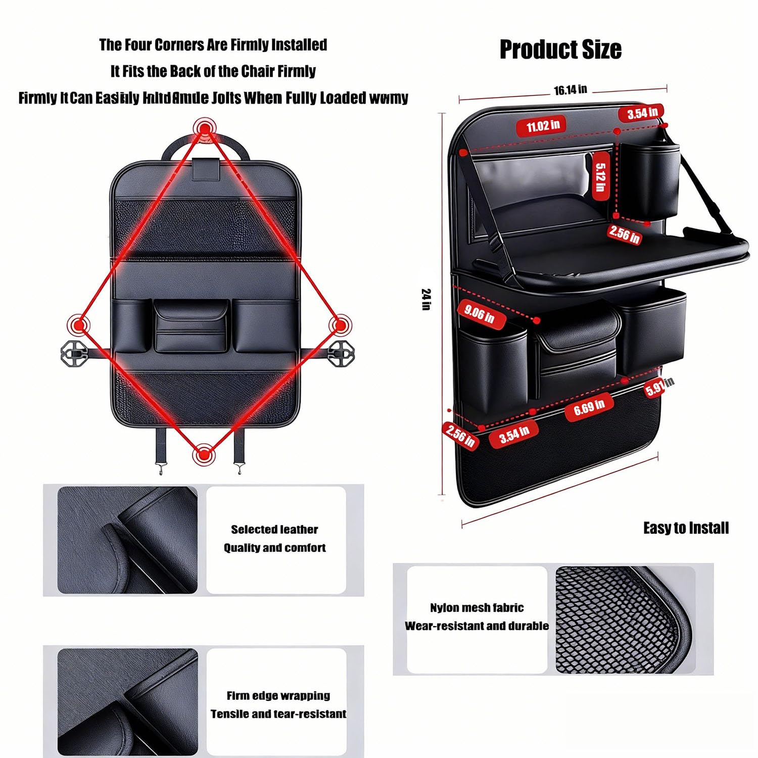 Organizer per sedile posteriore auto, organizer per sedile posteriore con supporto per telefono touchscreen, custodia protettiva in pelle di alta qualità con borsa portaoggetti, scatola per