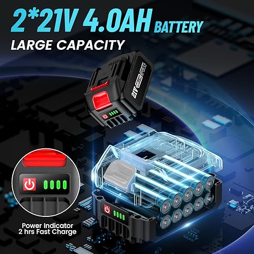 Miniatura 5 de Seesii WH350 - Llave de impacto inalámbrica de 12 pulgada, 260 pies-libras (350 Nm), pistola de impacto sin escobillas de 12 pulgada con 2 baterías