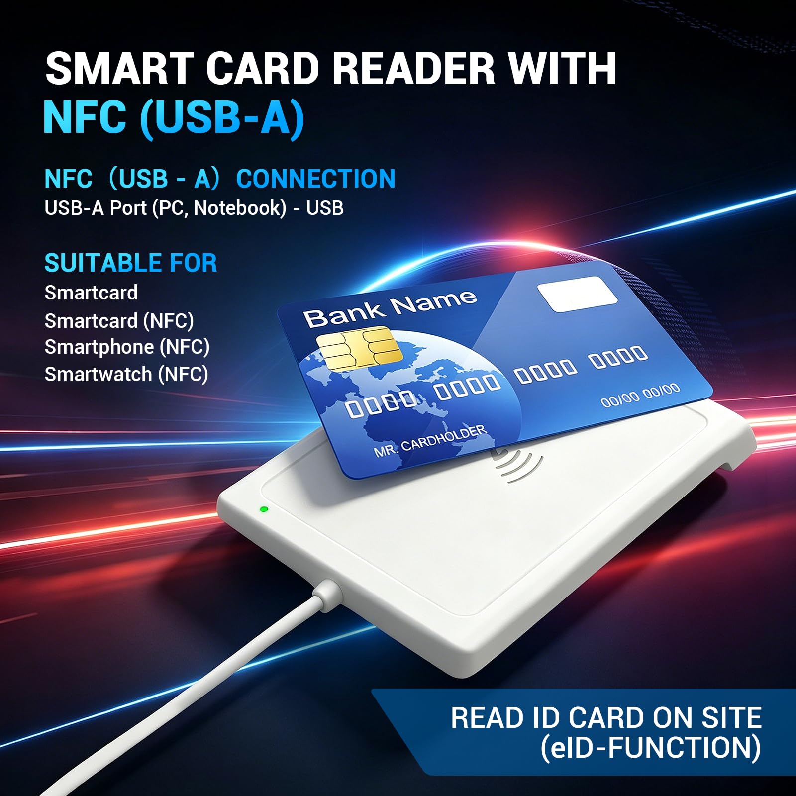 Lettore di Carte USB con NFC, CIE Lettore di Smart Card USB con NFC, Schede CAC e Schede Contactless, Supporto Identità Elettroniche eID, Tessere Sanitarie, Credito, SIM, Compatibile ID DNI DNIe nPA