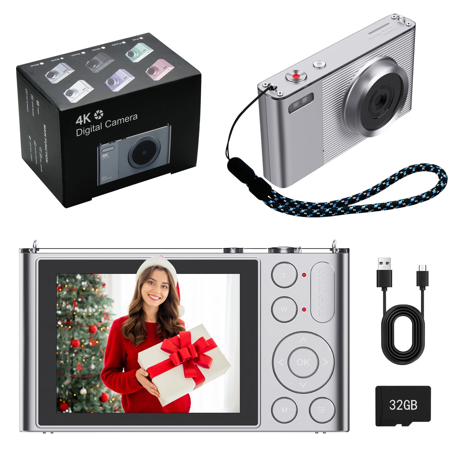 Fotocamera digitale per bambini, UHD 4K 72 MP, fotocamera digitale Point and Shoot con scheda di memoria da 32 GB e zoom digitale 16X Anti Shake, compatta e portatile, piccolo regalo per ragazzi e