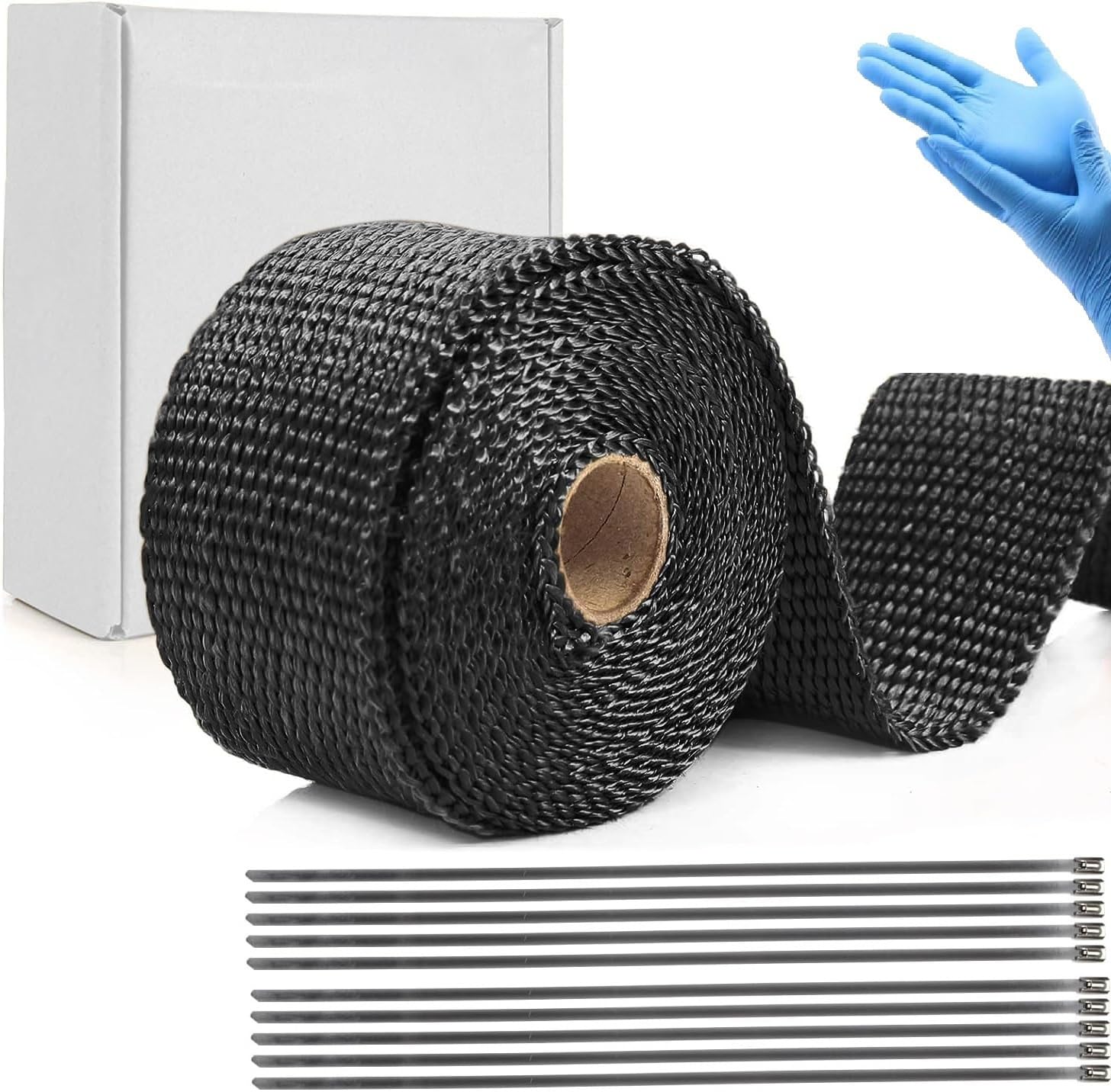 Yosugi 20M Hitzeschutzband 20m*5cm Heat Protection Tape, 10 KabelbinderEdelstahl Hitzeschutzband für Fächerkrümmer Thermoband Krümmerband Auto Motorrad Auspuff (Schwarz)