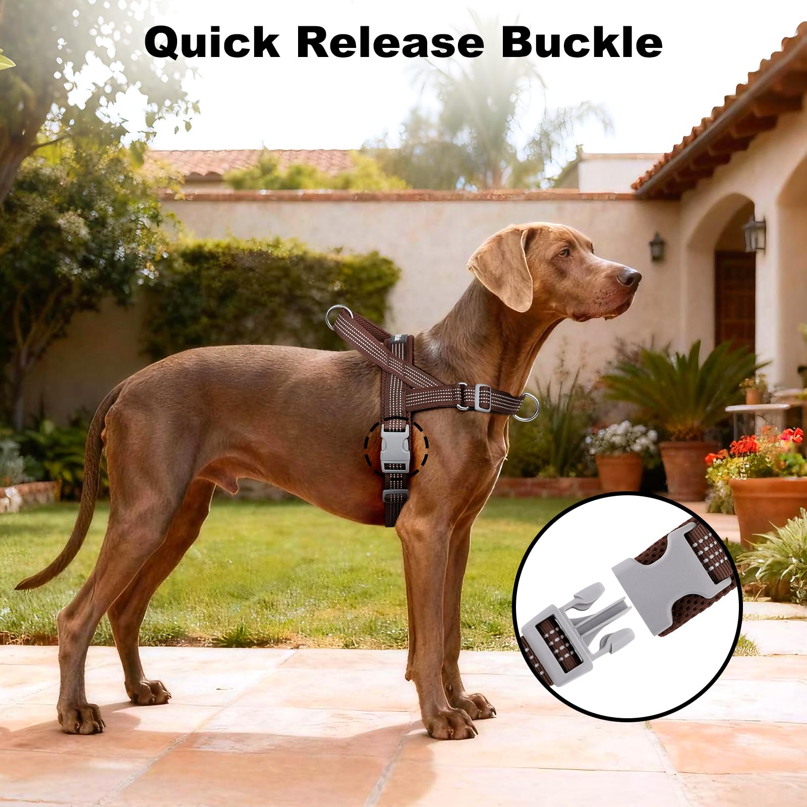 No Pull Dog Harness with Handle, Adjustable Mesh Padded Reflective Walking Harness with Front Clip for Small Medium Large Dogs – Quick Fit No Escape for Training and Hiking (Chocolate, M) - image 6